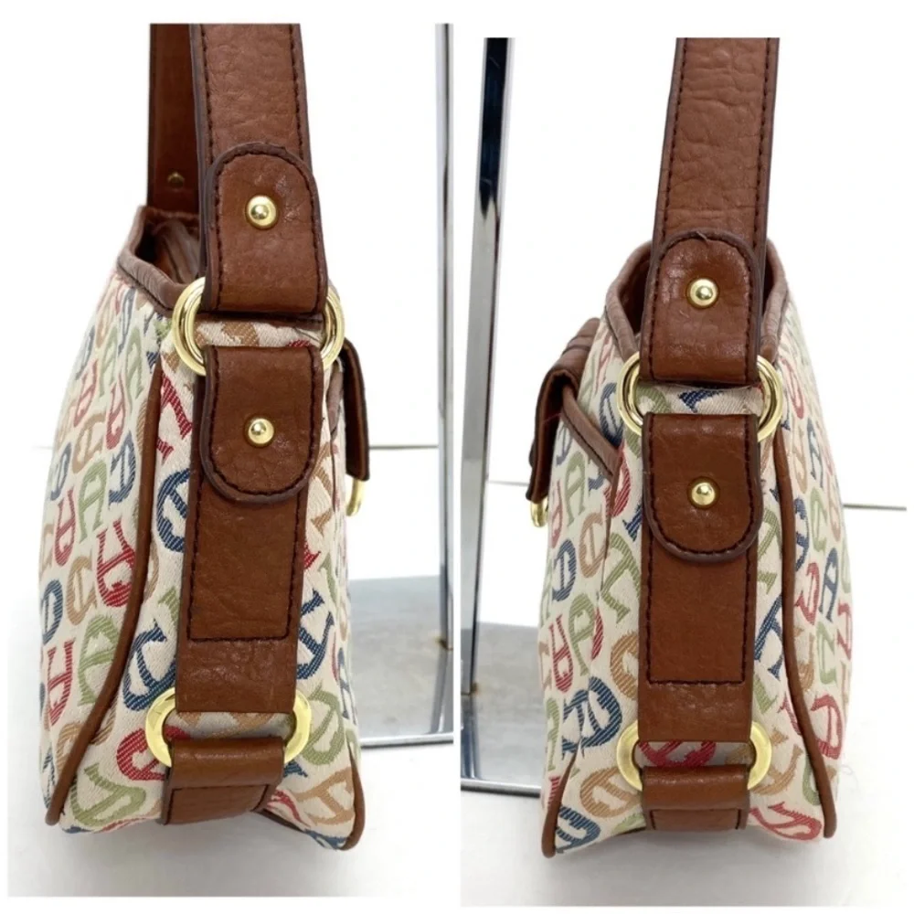 ETIENNE Aigner Vintage Multi Logo Canvas Hobo Shoulder Bag